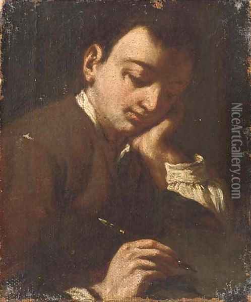 A boy writing Oil Painting - Antonio Amorosi
