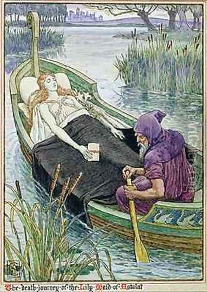 The Death Journey of the Lily Maid of Astolat 2 Oil Painting - Walter Crane