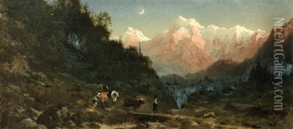 Gebirgslandschaften Im Abendlicht Oil Painting - Eugen Hettich