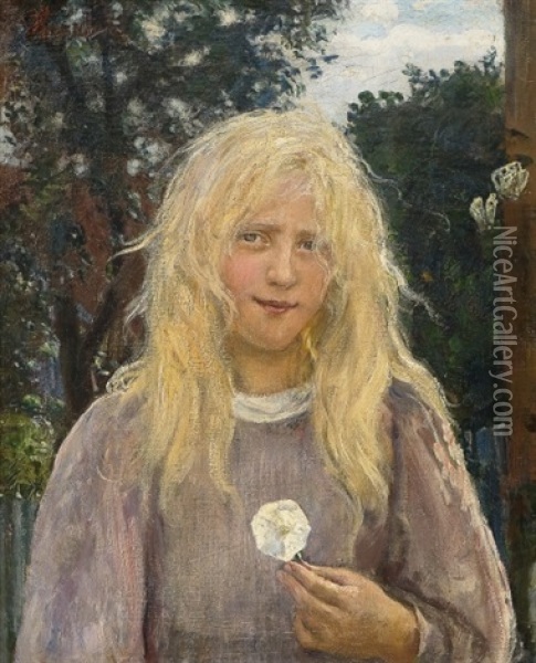 The Girl With Linen Hair Oil Painting - Hans Olaf Heyerdahl