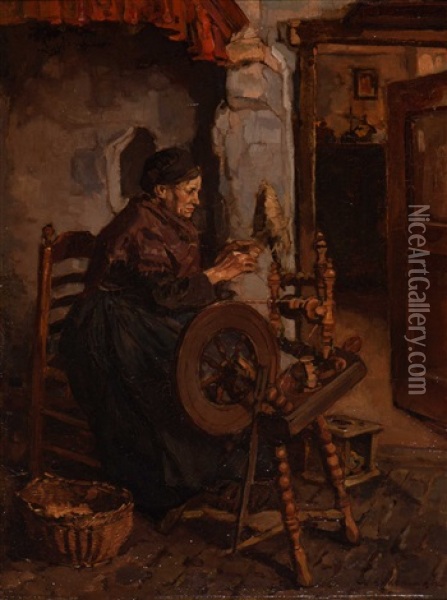 The Spinner Oil Painting - Johannes Evert Hendrik Akkeringa