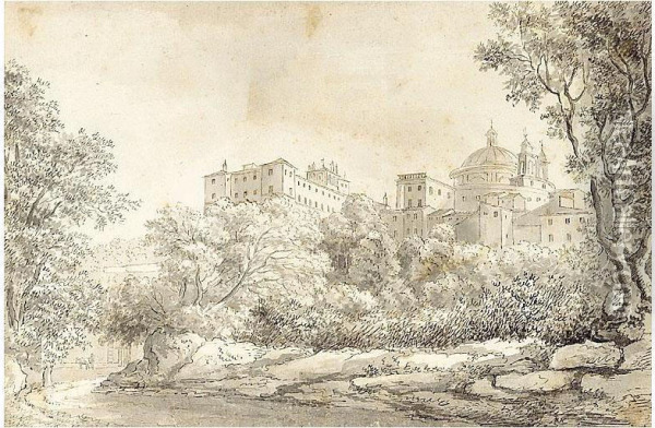 The Chigi Palace And Church At Ariccia Oil Painting - Ellis Cordelia Knight