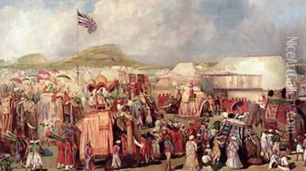 Native Princes Arriving in Camp for the Imperial Assemblage at Delhi Oil Painting - George Landseer