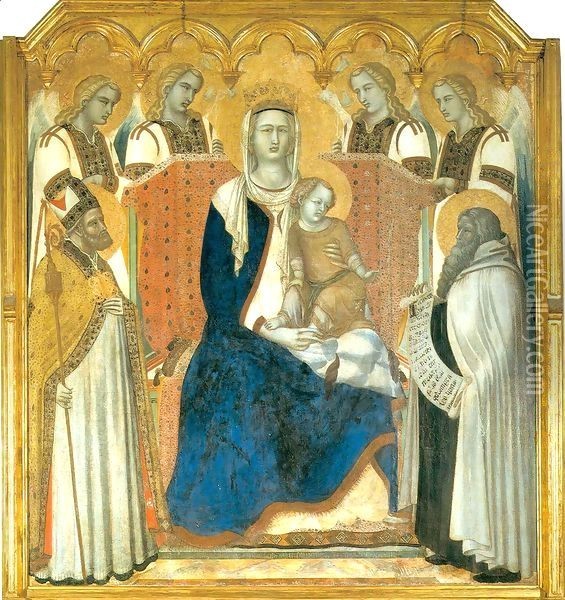 Carmine Altarpiece Madonna and Child Enthroned Oil Painting - Pietro Lorenzetti