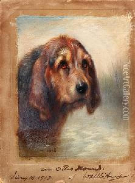 The Celebrated Otter Hound 'pilot' Oil Painting - Walter Hunt