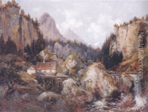Gebirgslandschaft In Graubunden Mit Malerischer Muhle Oil Painting - Wilhelm Nagel