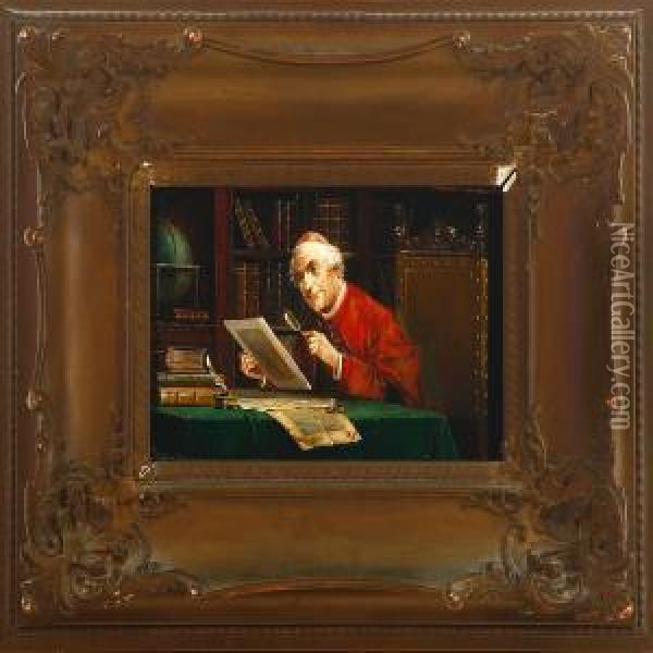 A Reading Cardinal Oil Painting - Lajos Kolozsvary