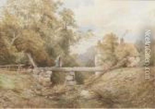 Returning Home Across The Bridge Oil Painting - Stephen J. Bowers
