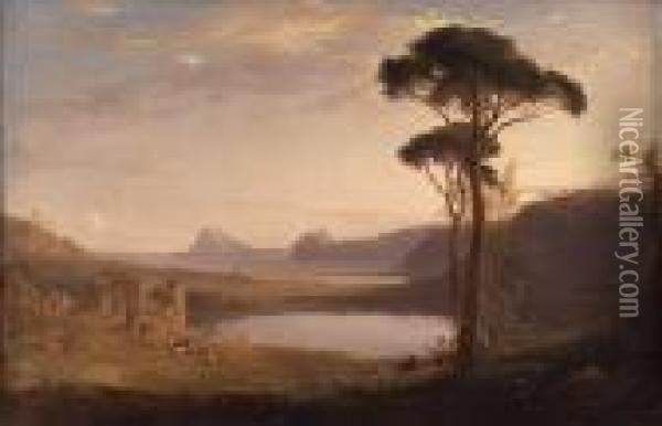 The Averian And Lucerne Lakes, Bay Of Baiae, Cape Micenum Etc Oil Painting - James William Giles