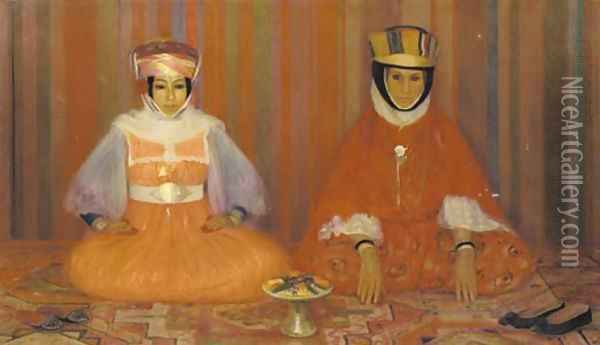 Ottoman women preparing to eat Oil Painting - French School