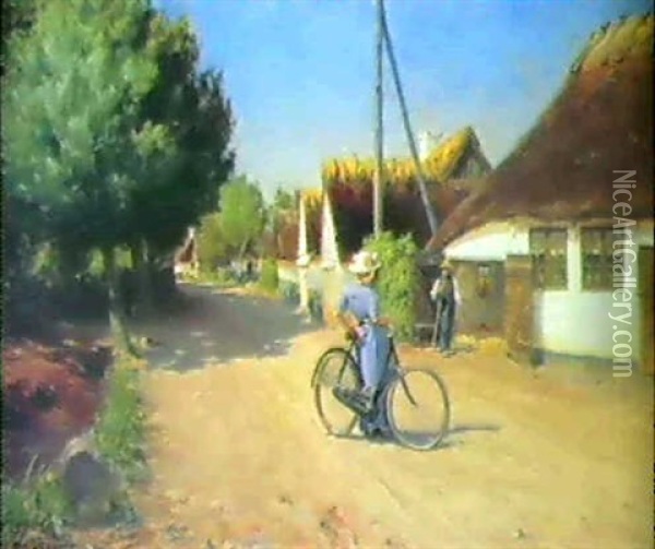 Cykelpige I Landsbygaden Oil Painting - Hans Andersen Brendekilde