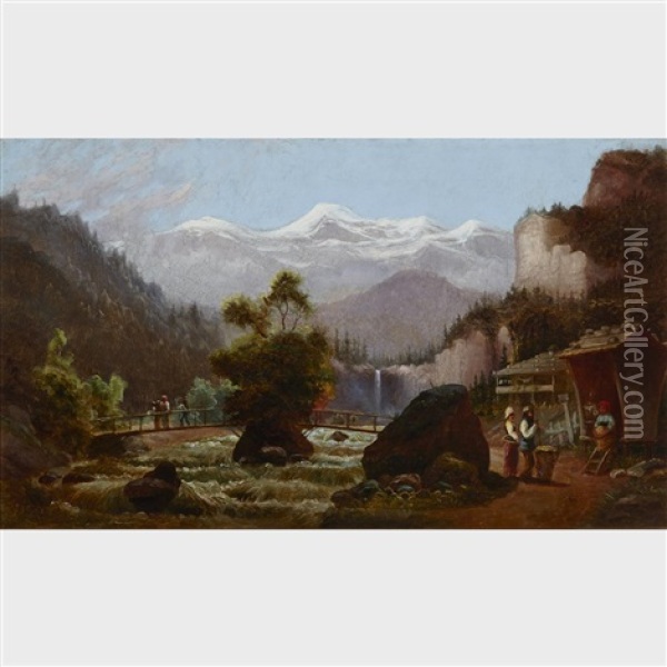 Indian Trading Post In The Mountains Oil Painting - William Lee Judson