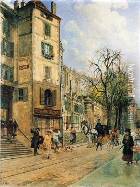 Rue De La Corraterie, Geneva Oil Painting - Francois Adolphe Grison