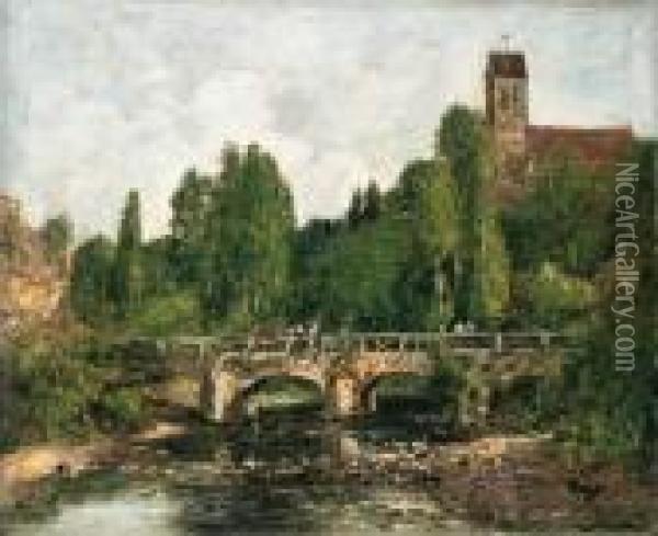 Saint-cenery, L'eglise Et Le Pont Oil Painting - Eugene Boudin