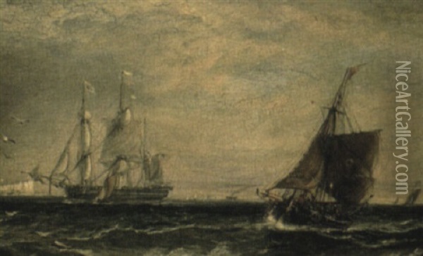 Fishing Boats Returning To Dover Oil Painting - Sir George Chambers
