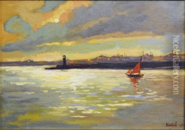 Nocturnal Coastal Oil Painting - Halil Pasha