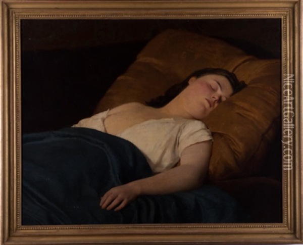Schlafendes Madchen Mit Entbloster Brust Oil Painting - Friedrich Kraus