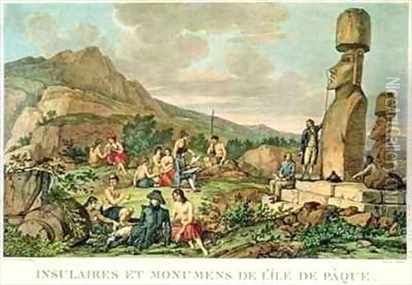 Islanders and Monuments of Easter Island 2 Oil Painting - Gaspard Duche de Vancy
