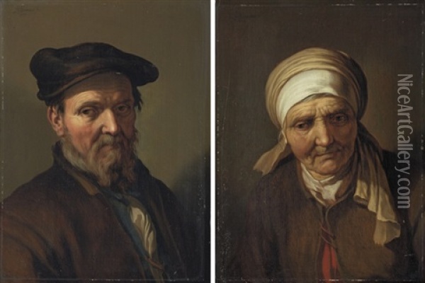 An Elderly Man (+ An Elderly Woman; Pair) Oil Painting - Abraham Bloemaert