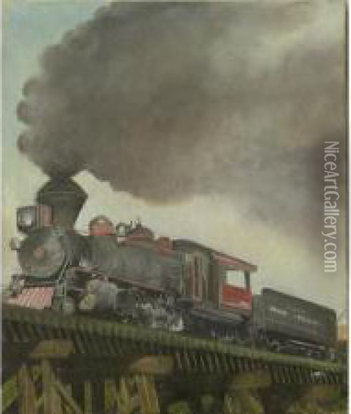 La Locomotive A Vapeur Oil Painting - Johann Christian Brand
