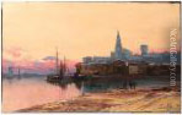 An Italian Harbour At Dusk Oil Painting - Paolo Sala