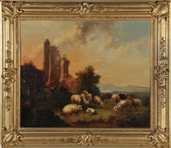 Sheep Grazing Among Castle Ruins Oil Painting - Wilhelm Melchior