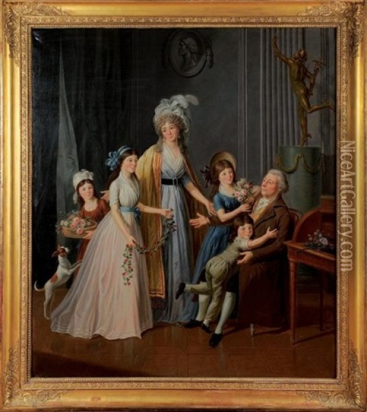 Portrait De La Famille Papillon, De Rouen Oil Painting - Joseph Combette