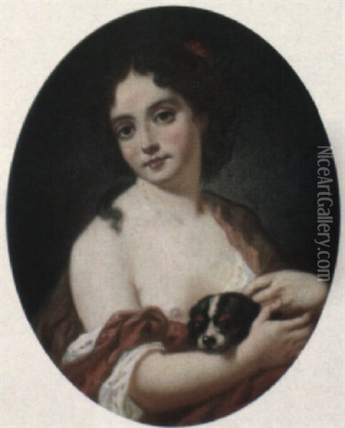Portrait Of A Girl Holding A Dog Oil Painting - Jean Baptiste Greuze