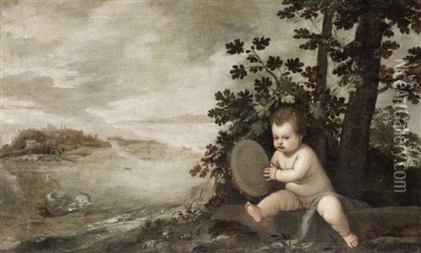 An Infant Holding A Tambourine Oil Painting - Lambert Sustris