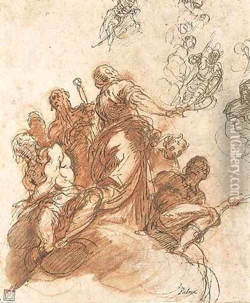 A group of figures on a cloud, with studies of other figures Oil Painting - Palma Vecchio (Jacopo Negretti)