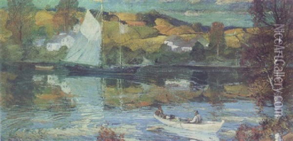 On The Lake Oil Painting - Jonas Lie