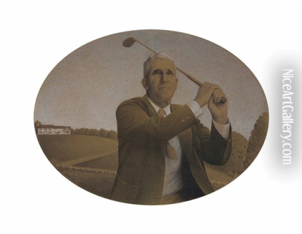 Study For The American Golfer Oil Painting - Grant Wood
