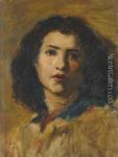 Portrait Of Dolly Duveneck, The Artist's Sister Oil Painting - Frank Duveneck