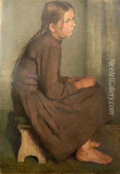 Studie Eines Sitzenden Madchens Oil Painting - Josefa Pernstich