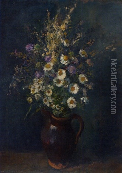 Summer Flowers In An Earthenware Jug Oil Painting - Armand Gustave Gerard Jamar