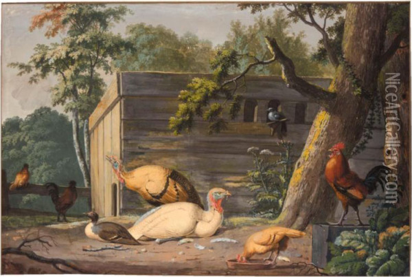 Farmyard Birds Oil Painting - Christiaan Henning