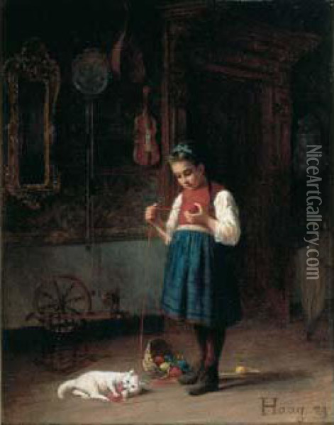 Jeune Fille Jouant Avec Un Chat Oil Painting - Jean-Paul Haag