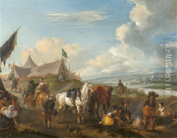 Kavalleristen Vor Einem Zelt Oil Painting - Philips Wouwerman