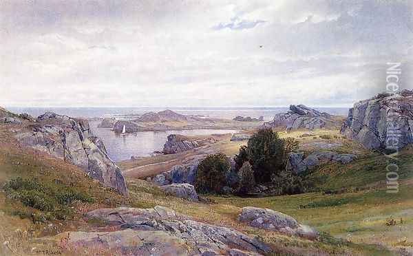 Coast with Sailboat, Newport Oil Painting - William Trost Richards