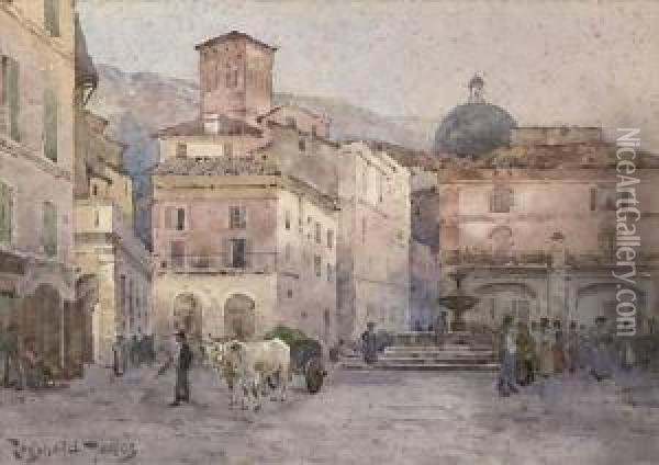 Late Afternoon In The Market Square Oil Painting - Reginald T. Jones
