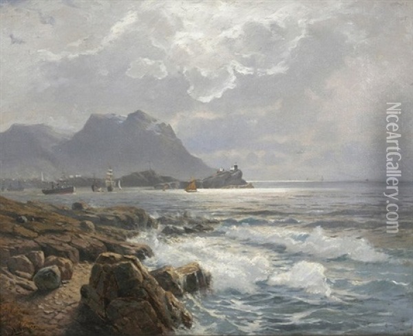 Kustenlandschaft Mit Segelbooten Oil Painting - Gustave Adolph Amberger