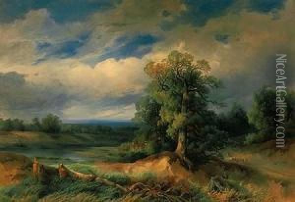 Sommerlichelandschaft Oil Painting - August Schaeffer von Wienwald