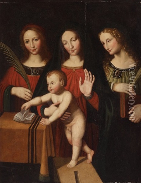 Madonna And Child With Saint Catherine And Saint Barbara Oil Painting - Bernardino Luini