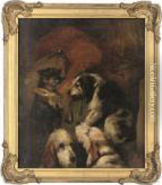 Young Roebuck And Rough Hounds Oil Painting - Landseer, Sir Edwin