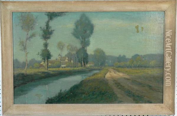 A Landscape With Canal And Buildings Oil Painting - George Henry Bogert