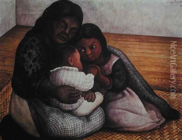 A Poor Family in the Street 1934 Oil Painting - Diego Rivera