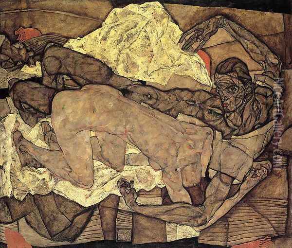 Lovers Man And Woman I Oil Painting - Egon Schiele