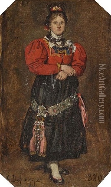 Young Woman In Costume Oil Painting - Franz Von Defregger