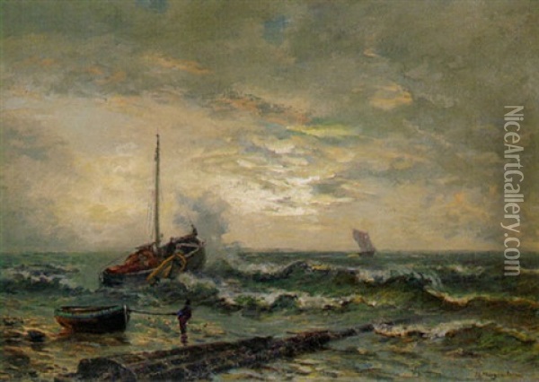 Ausfahrendes Hollandisches Fischerboot Bei Schwerer See Oil Painting - Friedrich Ernst Morgenstern