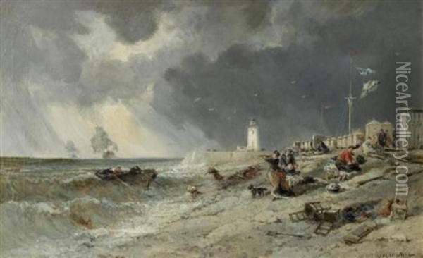 Sturm Am Strand Mit Personenstaffage Oil Painting - Jules Achille Noel